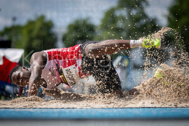Juniorengala 2026; Mannheim, 14.06.2026 | MANNHEIM, GERMANY - JUNE 14, 2026 : Leoniel Octavianus Ahiandjipe (GER/Schweriner SC) competing in the men’s U20 long jump during the Juniorengala 2026 at Michael-Hoffmann-Stadion on June 14, 2026 in Mannheim, Germany.