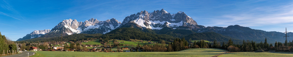 Panorama Kaisergebirge Going View | Wundervolles Panorama auf den wilden Kaiser von der Gemeinde Going aus. - Realisiert mit Pictrs.com