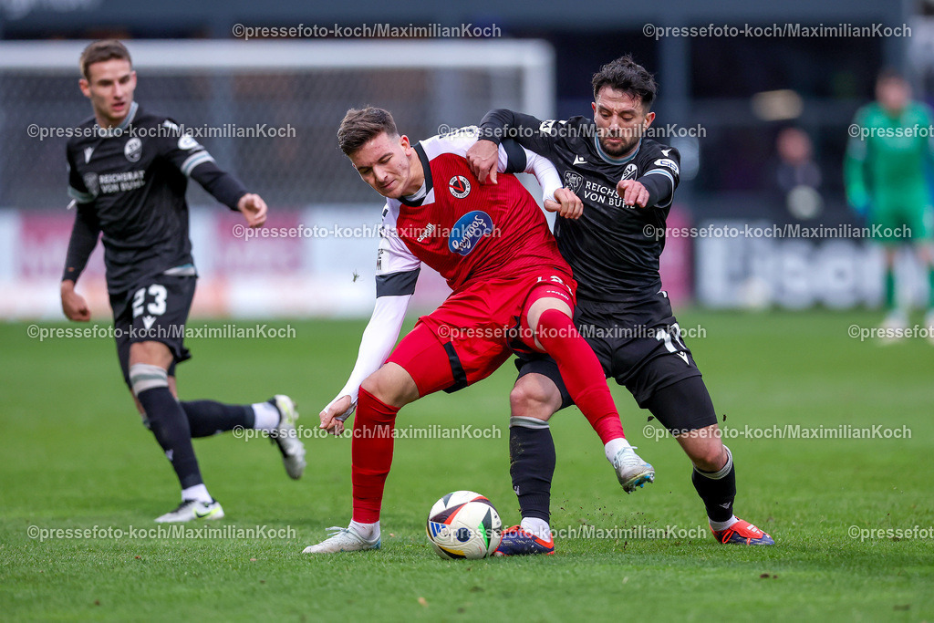 FCVK21122401022 | 21.12.2024, Fußball, FC Viktoria Köln – SV Sandhausen, 3.Liga, Sportpark Höhenberg, Saison 2024 2025: Said El Mala (Viktoria Köln #22) im Zweikampf gegen Besar Halimi (Sandhausen #11)DFB regulations prohibit any use of photographs as image sequences and or quasi-video.