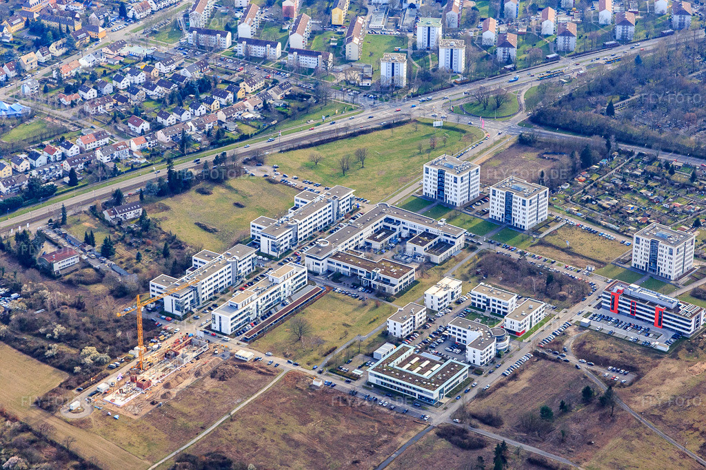 Luftbild: Technologiepark Karlsruhe im Ortsteil Rintheim in Karlsruhe im Bundesland Baden-Württemberg in Deutschland. Foto: IMG_086368.jpg vom 26.02.2016 durch Werner Riehm/FLY-FOTO.deTPK