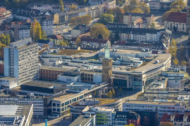 Hagen221015971 | Luftbild, City, Innenstadtansicht mit Volme Galerie und Rathausturm, Mittelstadt, Hagen, Ruhrgebiet, Nordrhein-Westfalen, Deutschland