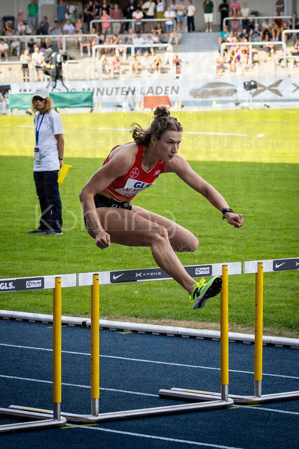 Deutsche Leichtathletik-Meisterschaften; Bochum-Wattenscheid, 25.07.2026 | Marlene Meier (TSV&nbsp;Bayer&nbsp;04&nbsp;Leverkusen) über 100m Hürden; Deutsche Leichtathletik-Meisterschaften am 25.07.2026 im Lorheide-Stadion, Bochum-Wattenscheid (Nordrhein-Westfalen).