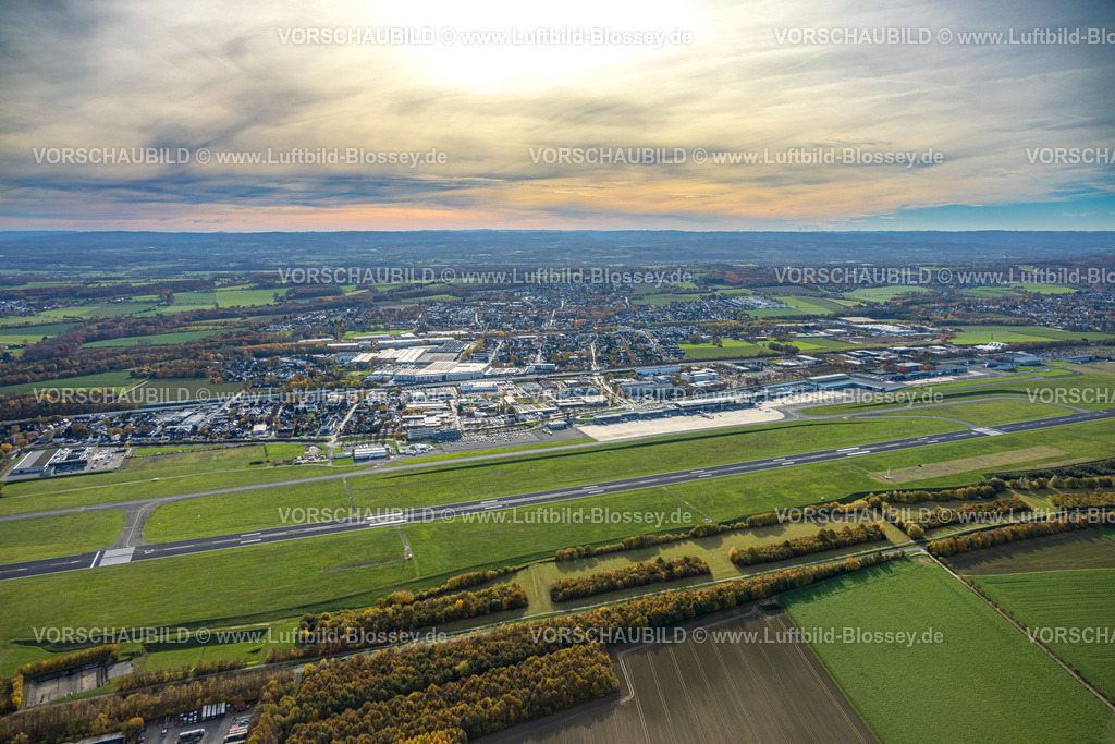 Dortmund251100018Flughafen | Luftbild, Flughafen Dortmund Airport, Abfertigungshalle, Geschäftsviertel Chaussee, Wickede, Dortmund, Ruhrgebiet, Nordrhein-Westfalen, Deutschland, 