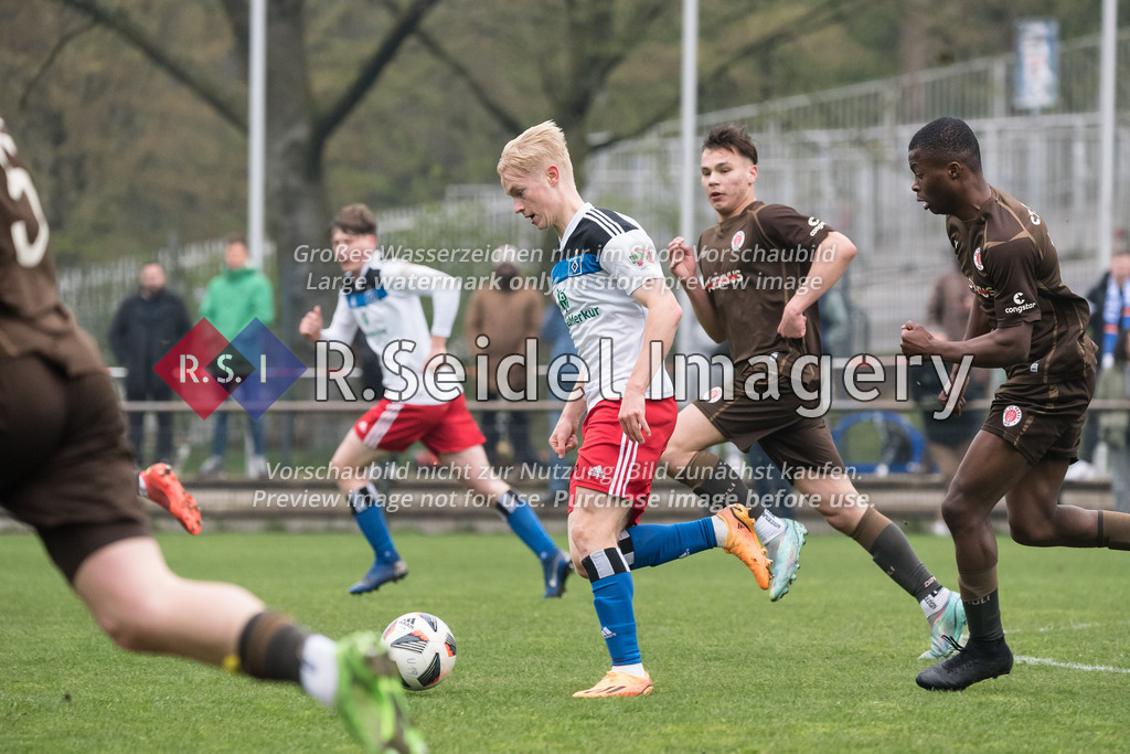 Fußball, Saison 2022/23, Sonderspielrunde U19-Bundesliga, Hamburger SV - FC St. Pauli, Trainingsplatz am Volksparkstadion (Hamburg), 15.04.2023, 3. Spieltag | Jesse Mikael Kilo (#8, HSV)