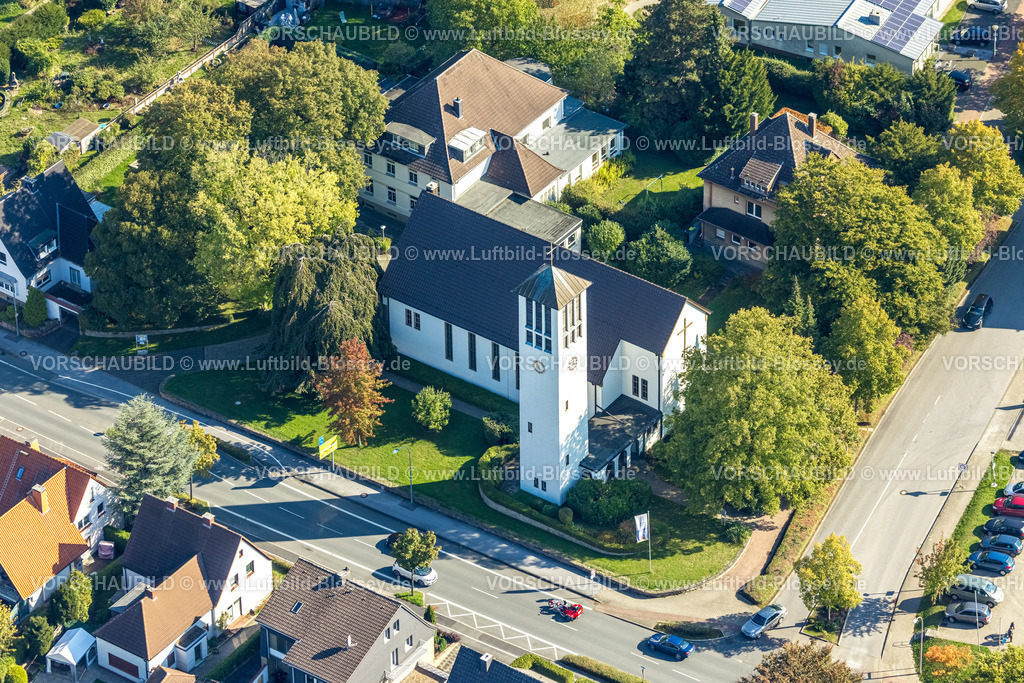 Unna220902560 | Luftbild, Evang. Friedenskirche, Massen, Unna, Ruhrgebiet, Nordrhein-Westfalen, Deutschland