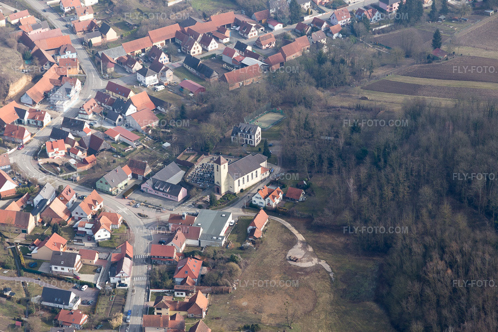 Aerial view: View of the town in Neewiller-près-Lauterbourg in the state Bas-Rhin, France.Photo: IMG_096926.jpg taken on 02/19/2017 by Werner Riehm/FLY-FOTO.comResolution of the original: 5472 x 3648 px