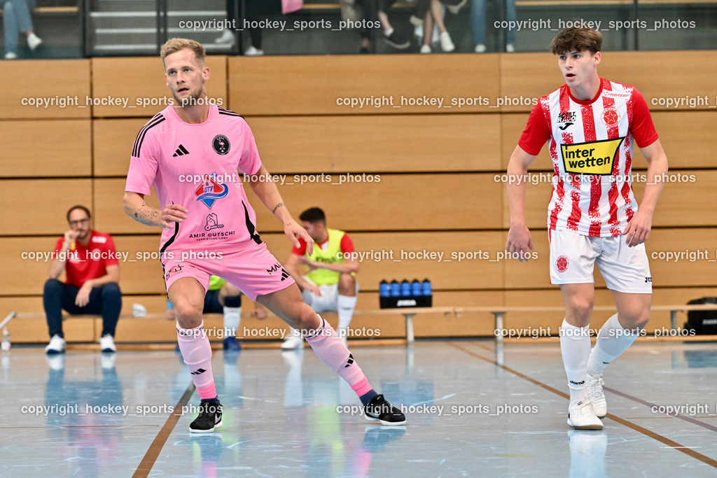 Carinthia Flamengo Futsal Club vs. Stella Rossa | #44 Miha Kostanjsek Carinthia Flamengo, #17 Arthur Vozenilek Stella Rossa, Carinthia Flamengo Futsal Club vs. Stella Rossa, Carinthia Flamengo Futsal Club vs. Stella Rossa am 20.10.2024 in Klagenfurt (Ballspielhalle Viktring), Austria, (Photo by Bernd Stefan)