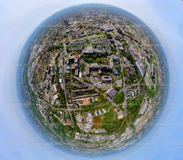 Essen240490066Universitaet | Luftbild, Universität Duisburg-Essen, Universitätsviertel Grüne Mitte PIER 78 Wohnquartier, Funke Medien Gruppe Medienhaus, Erdkugel, Fisheye Aufnahme, Fischaugen Aufnahme, 360 Grad Aufnahme, tiny world, little planet, fisheye Bild, Westviertel, Essen, Ruhrgebiet, Nordrhein-Westfalen, Deutschland
