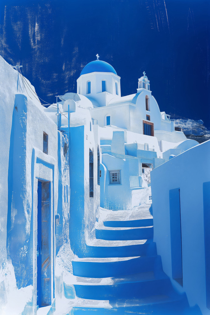 2406053 - Santorin | Die weißen Häuser von Santorin vor einem tiefblauen Himmel.