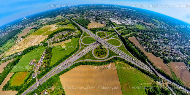 Dortmund240590415BAB-Kreuz-Castrop-Rauxel_A45_A42 | Luftbild, Autobahnkreuz Castrop-Rauxel-Ost mit Autobahn A45 und A42 zusammen mit der Anschlussstelle Dreieck Dortmund-Bodelschwingh, Abfahrt Königshalt, Verkehrssituation, Erdkugel, Fisheye Aufnahme, Fischaugen Aufnahme, 360 Grad Aufnahme, tiny world, little planet, fisheye Bild, Oestrich, Dortmund, Ruhrgebiet, Nordrhein-Westfalen, Deutschland