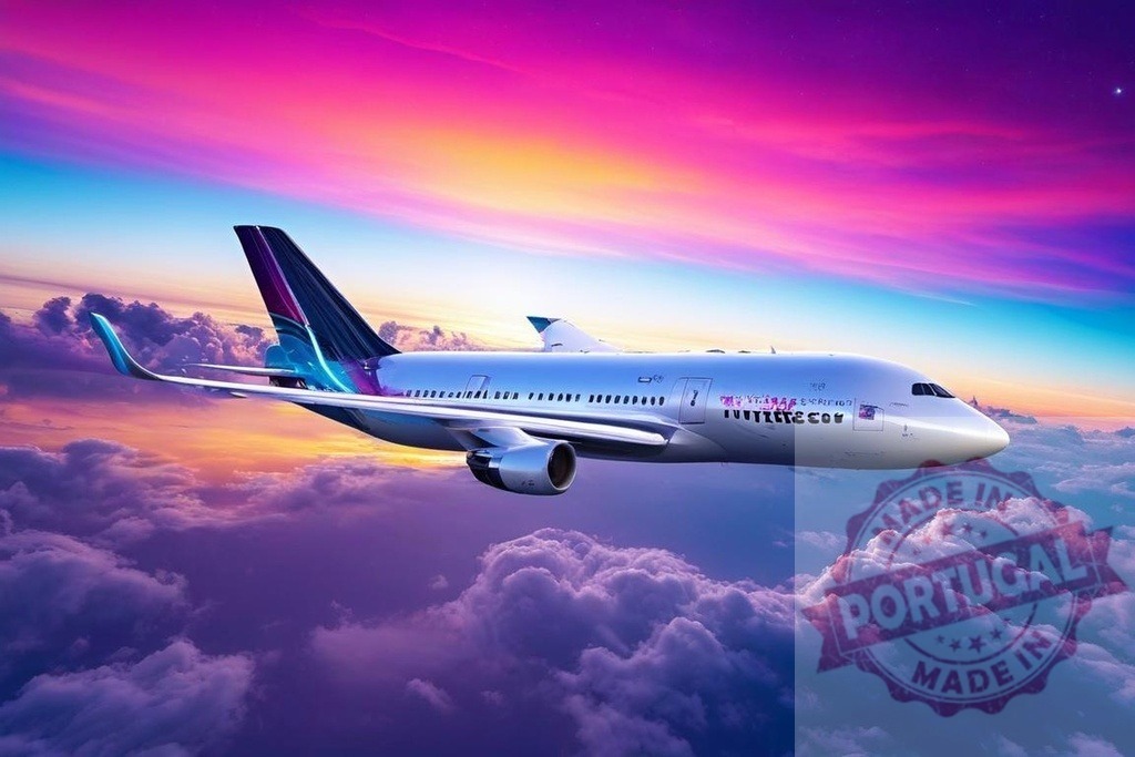 Passenger airplane flying above clouds at sunset | Passenger airplane flying high above vibrant purple and pink clouds during twilight - Realisiert mit Pictrs.com