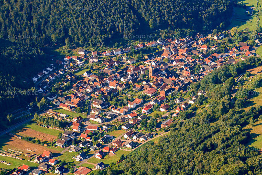 Luftbild: Dorf im Pfälzerwald von Norden in Vorderweidenthal im Bundesland Rheinland-Pfalz in Deutschland. Foto: IMG_31004.jpg vom 07.08.2010 durch Werner Riehm/FLY-FOTO.de