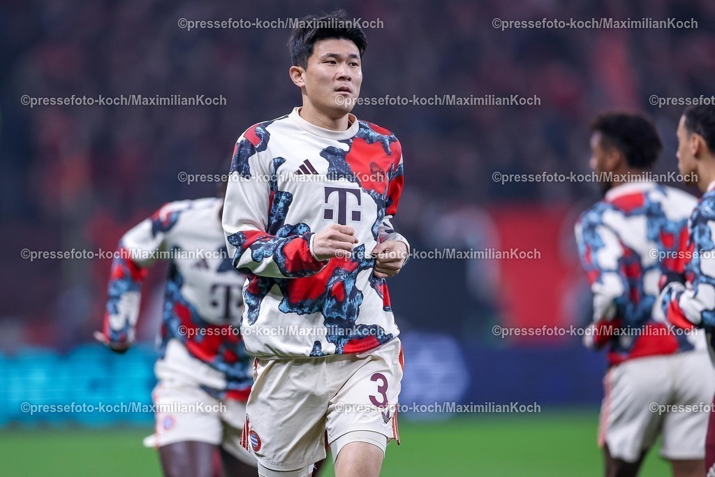 UCL11032502153 | 11.03.2025, Fußball, UEFA Champions League, Bayer 04 Leverkusen - FC Bayern München, Achtelfinale Rückspiel, BayArena, Saison 2024 2025: Min-jae Kim (FC Bayern #3)DFB regulations prohibit any use of photographs as image sequences and or quasi-video.