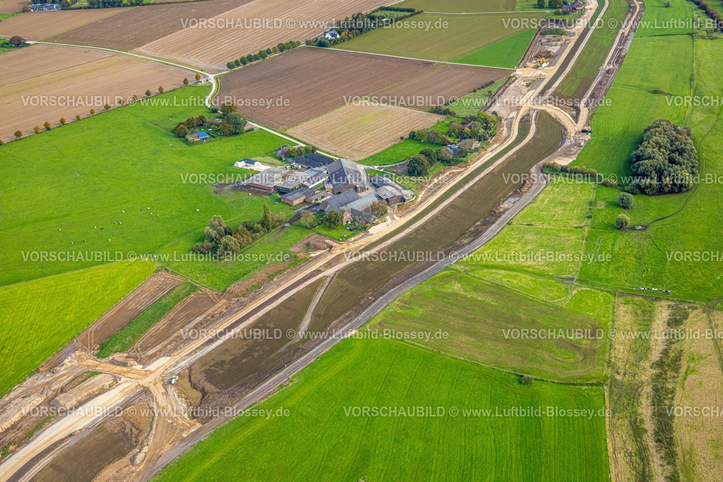 Emmerich241010440 | Luftbild, Baustelle am Deich zwischen Dornick und Dornicksche Ward Landschaftsschutzgebiet LSG, Vrasselt, Emmerich am Rhein, Niederrhein, Nordrhein-Westfalen, Deutschland