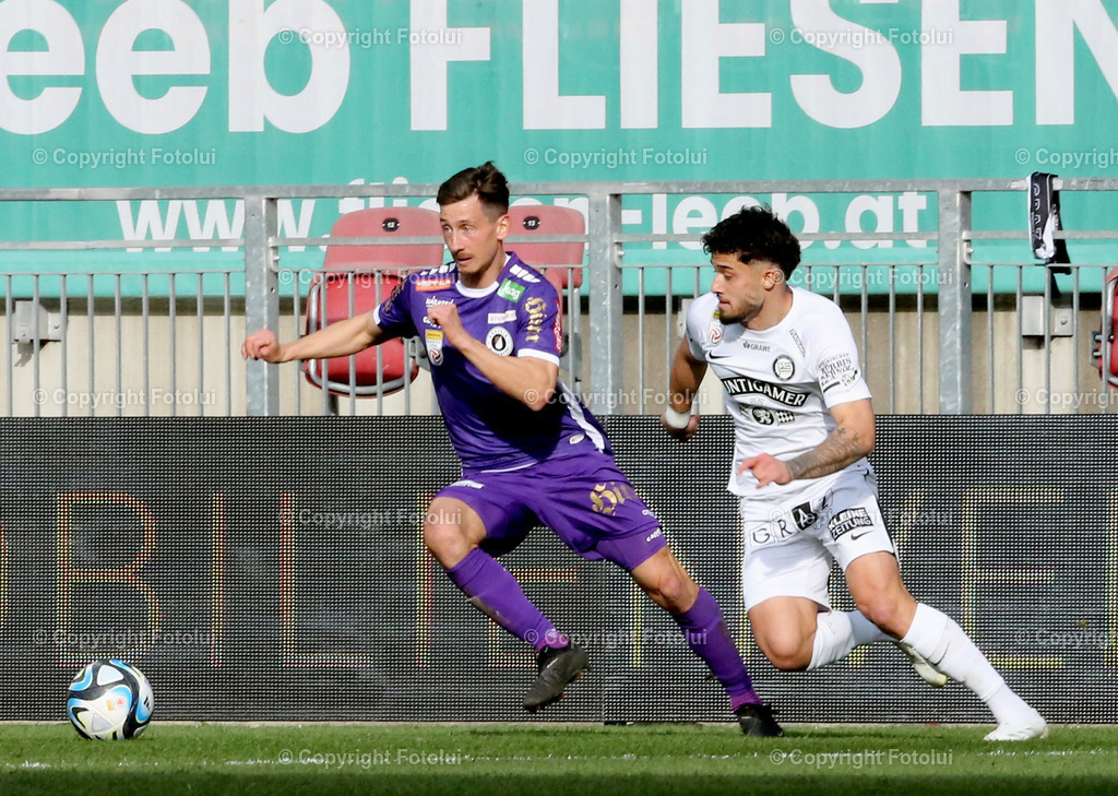A_LUI_17032024_02 | SPORT,FUSSBALL, ADMIRAL BUNDESLIGA AUSTRIA KLAGENFURT-SK STURM GRAZ  17.03.2024 IM BILD: TILL SCHUMACHER  (KLAGENFURT) UND JUSUF GAZIBEGOVIC  (STURM GRAZ) FOTO:FOTOLUI/MW