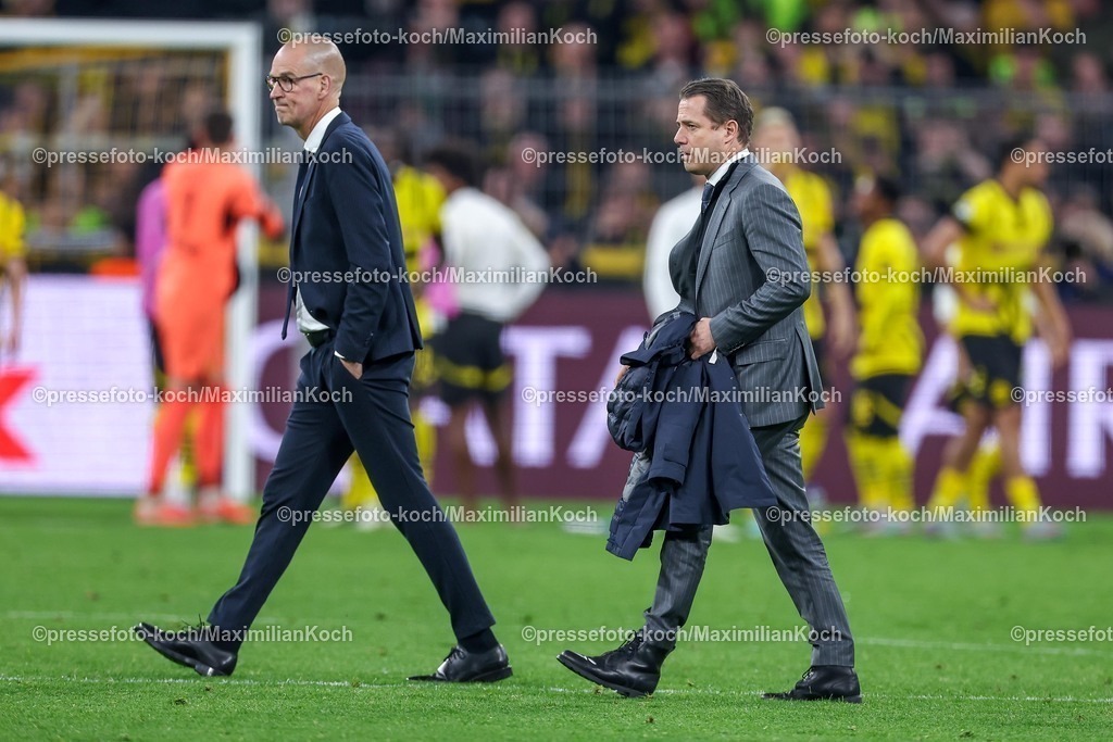 UCL1504251212 | 15.04.2025, Fußball, UEFA Champions League, Borussia Dortmund - FC Barcelona, BVB Stadion, Viertelfinale, Saison 2024 2025: Geschäftsführer Carsten Cramer (BVB) Lars Ricken (Geschäftsführer Sport BVB) Regulations prohibit any use of photographs as image sequences and or quasi-video.