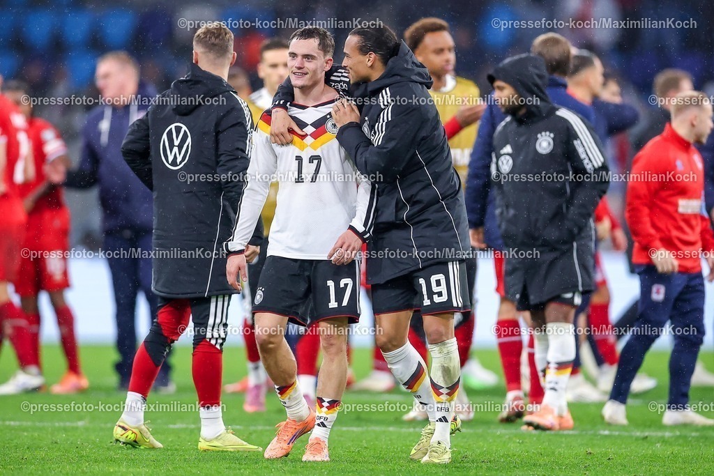 DFB14112501138 | 14.11.2025, Fußball, Länderspiel, WM-Qualifikation Europa, Deutschland - Luxemburg, Stade de Luxembourg (Croix de Gasperich, Luxemburg), 9. Spieltag, Saison 2025 2026: Florian Wirtz (GER #17) zusammen mit Leroy Sane (GER #19)  Regulations prohibit any use of photographs as image sequences and or quasi-video.