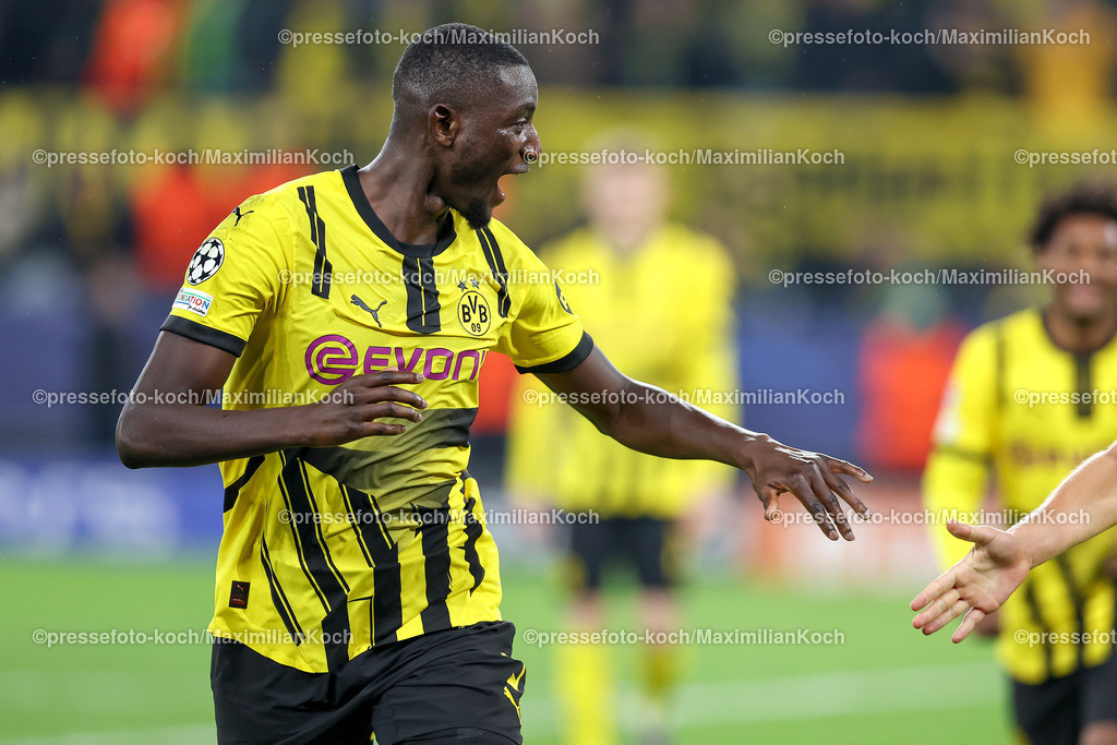 BVB01102401046 | 01.10.2024, Fußball, UEFA Champions League, Borussia Dortmund - Celtic Glasgow, 2. Spieltag, Signal Iduna Park, Saison 2024 2025: Torjubel nach dem 6:1 durch Serhou Guirassy (BVB #9)