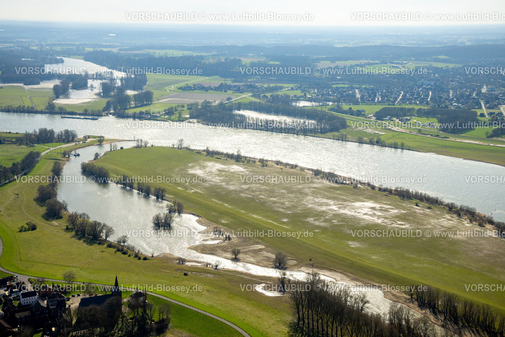 Wesel240311856 | Luftbild, Fluss Rhein und Rheinaue Bislich Vahnum mit Altrhein, Ortsansicht Bislich, Bislich, Wesel, Nordrhein-Westfalen, Deutschland