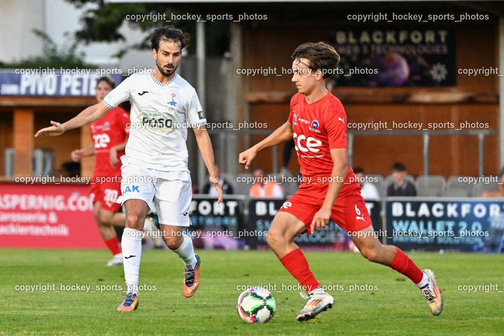 SAK vs. SC St. Veit | #20 Marko Huc SAK, #6 Julian Hufnagl SC St. Veit, SAK vs. SC St. Veit, SAK vs. SC St. Veit am 19.09.2025 in Klagenfurt (Sportpark Welzenegg), Austria, (Photo by Bernd Stefan)