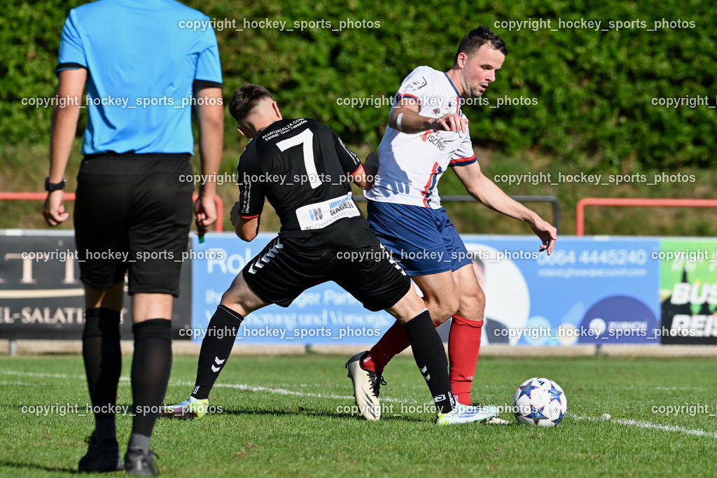 ESV Admira vs. SC Arriach | #7 Kristijan Matanovic ESV Admira, #6 Philipp Flaschberger SC Arriach, ESV Admira vs. SC Arriach, ESV Admira vs. SC Arriach am 24.08.2024 in Villach (Sportzentrum Admira), Austria, (Photo by Bernd Stefan)