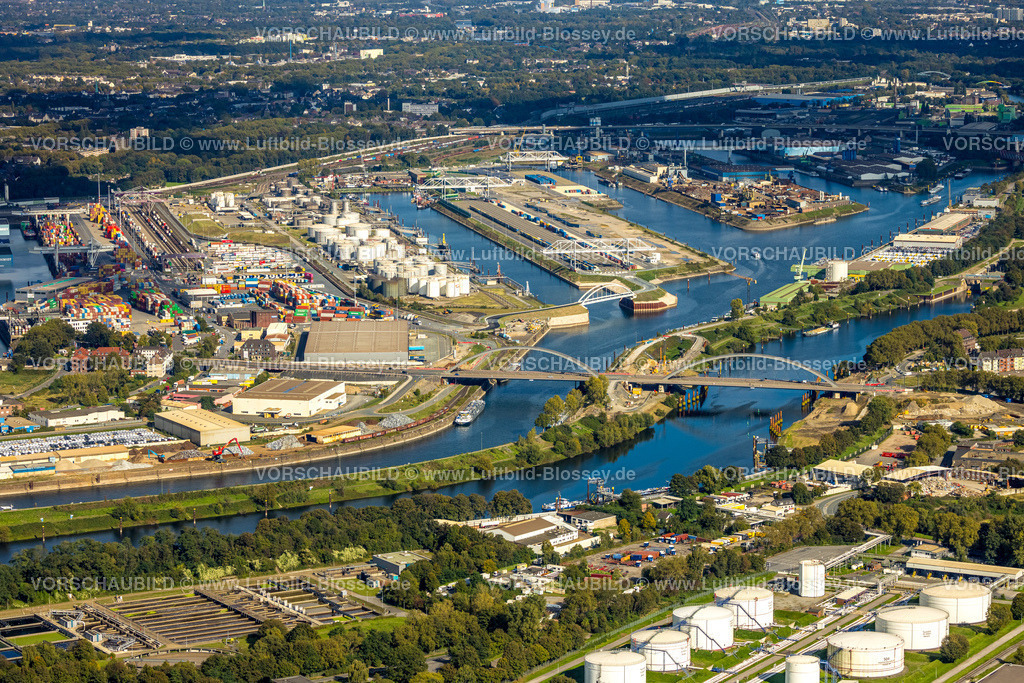 Duisburg241004306 | Luftbild, Duisburger Hafen und Karl-Lehr-Brücke, Ölinsel, Kohleninsel und Schrottinsel, Ruhrort, Duisburg, Ruhrgebiet, Nordrhein-Westfalen, Deutschland