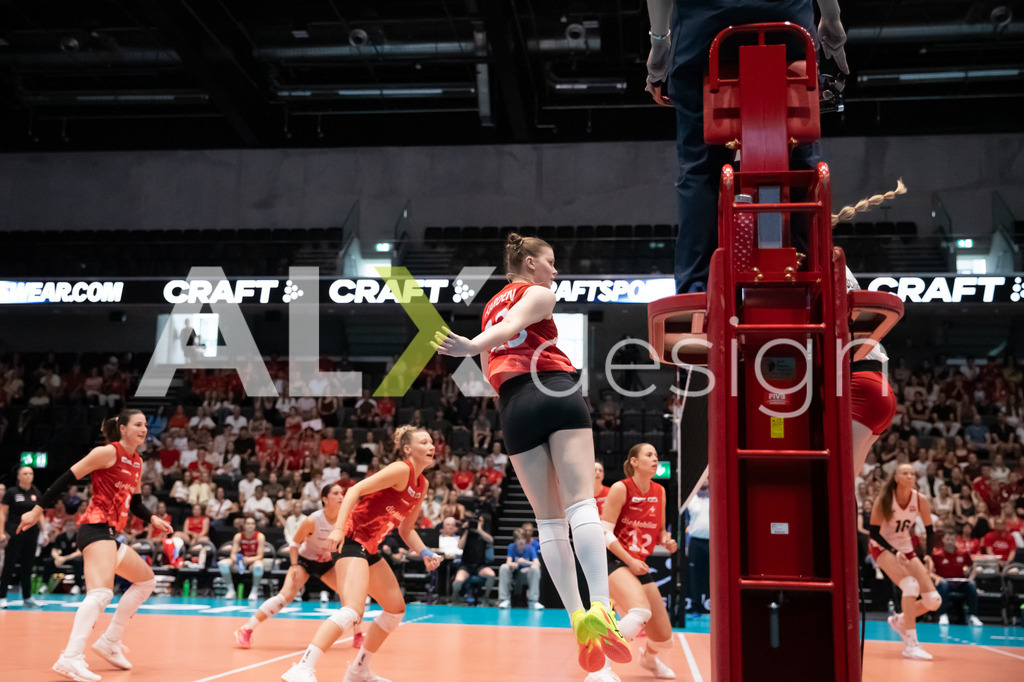 Austria v Switzerland - CEV European League Women | KRIENS, SWITZERLAND - JUNE 14: MERET AARDEN of Switzerland attack / spike during the CEV European League match between Austria and Switzerland at Pilatus Arena on June 14, 2026 in Kriens, Switzerland. - Realisiert mit Pictrs.com