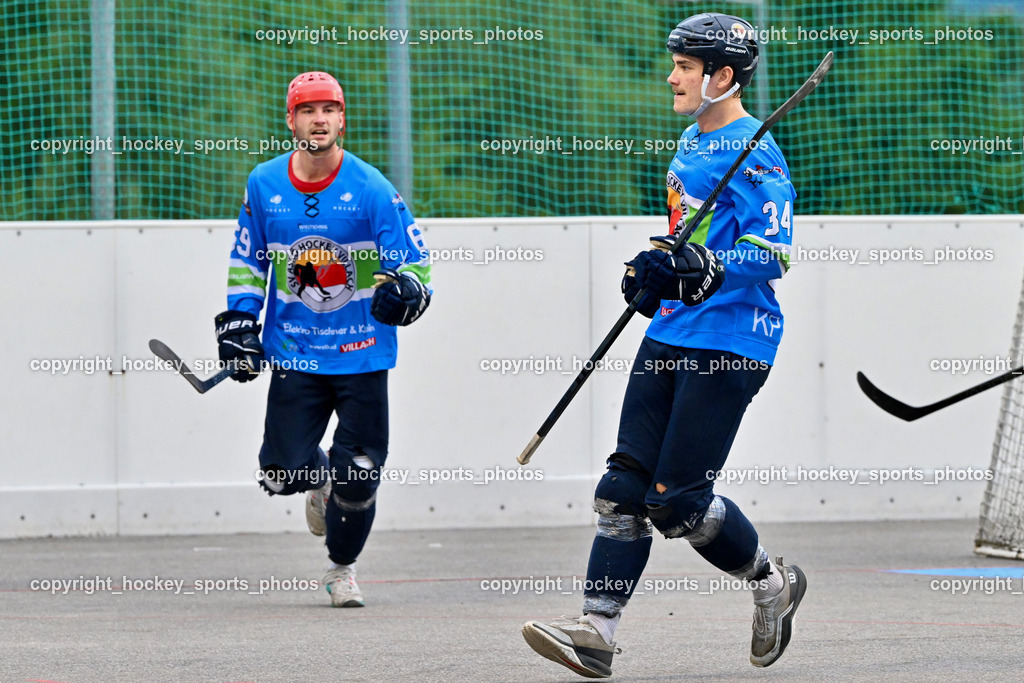 ASKÖ Hockey Villach vs. VAS Ballhockey  | #69 FELDBAUMER Manuel ASKÖ Villach Hockey, #34 PRODINGER Dominik ASKÖ Villach Hockey, Jubel ASKÖ Hockey Villach, ASKÖ Hockey Villach vs. VAS Ballhockey , ASKÖ Hockey Villach vs. VAS Ballhockey  am 06.07.2025 in Villach (Alpen Arena ), Austria, (Photo by Bernd Stefan)
