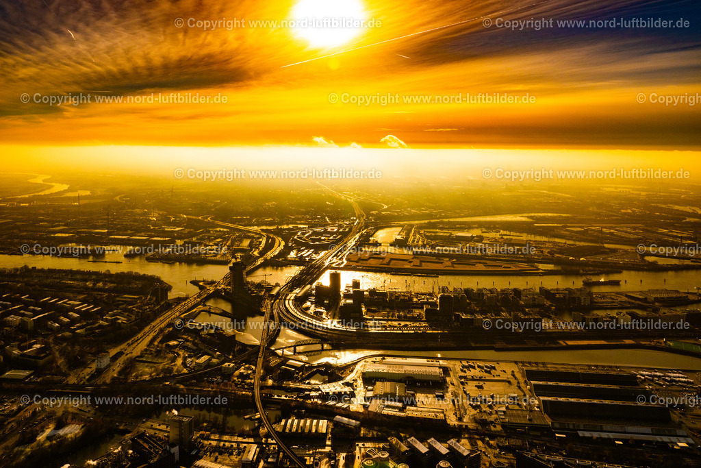 Hamburg_Veddel_Elbbrücken_Sonnenuntergang_ELS_5778231124 | HAMBURG 23.11.2024 Fluß - Brückenbauwerk Elbbrücken - Norderelbbrücke über die Ufer der Elbe im Ortsteil Veddel in Hamburg. // River - bridge structure Elbbruecken - Norderelbbruecke on the banks of the Elbe in the district Veddel in Hamburg. Foto: Martin Elsen