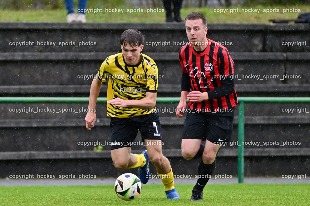 FC Faakersee vs. FC-WR Nussdorf Debant | #7 Felix Michael Bachlechner FC Faakersee, #4 Tobias Jeller FCWR Nussdorf Debant, FC Faakersee vs. FC-WR Nussdorf Debant, FC Faakersee vs. FC-WR Nussdorf Debant am 28.09.2024 in Finkenstein (Sportplatz Faakersee), Austria, (Photo by Bernd Stefan)