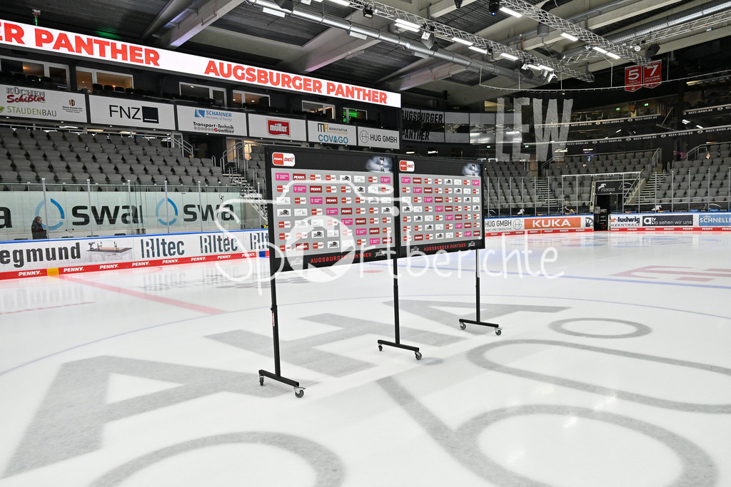 Augsburger Panther - Löwen Frankfurt  | Das Curt Frenzel Stadion in Augsburg vor der Partie gegen Frankfurt / Symbolbild / Eishalle / Eisstadion / Magentasport / Sponsorenwand / DEL: Augsburger Panther - Loewen Frankfurt, Curt Frenzel Stadion am 12.01.2025
