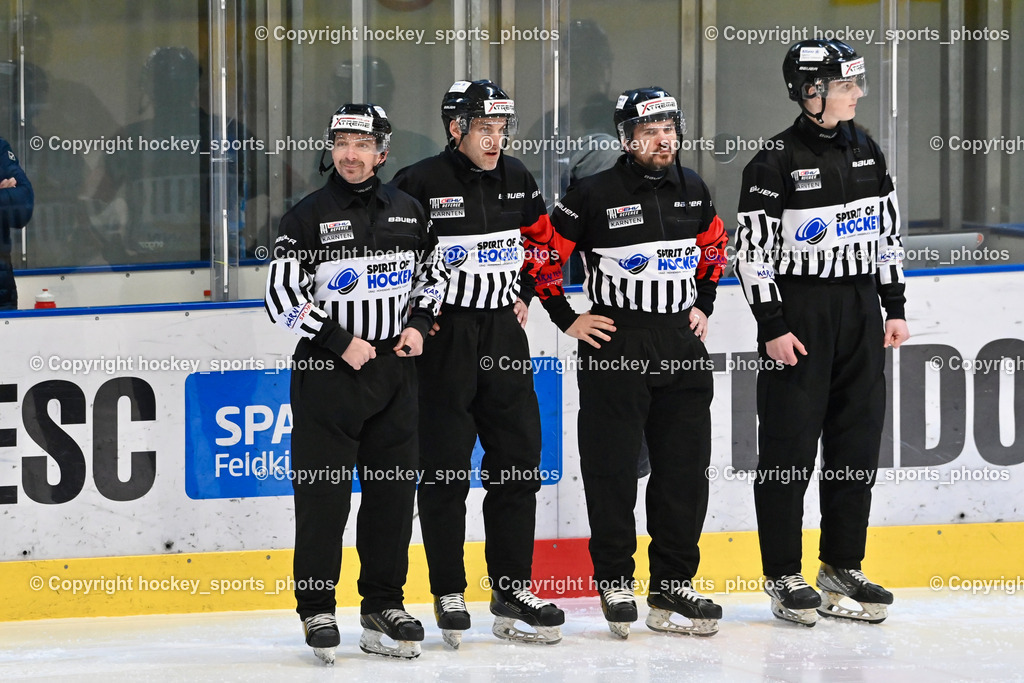 ESC Sparkasse Steindorf vs. ESV Ferlach | DREIER Alexander Referee, WIDMANN Florian Referee, Frieser Alexander RefereeHolzer Daniel Referee, ESC Sparkasse Steindorf vs. ESV Ferlach, ESC Sparkasse Steindorf vs. ESV Ferlach am 22.02.2026 in Steindorf  (Ossiachersee Halle ), Austria, (Photo by Bernd Stefan)