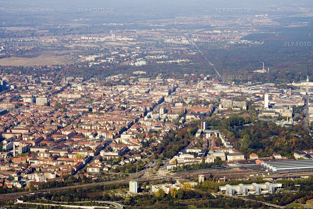 Luftbild: Karlsruhe von Süden im Ortsteil Südweststadt in Karlsruhe im Bundesland Baden-Württemberg in Deutschland. Foto: IMG_8664.jpg vom 14.10.2007 durch Werner Riehm/FLY-FOTO.de