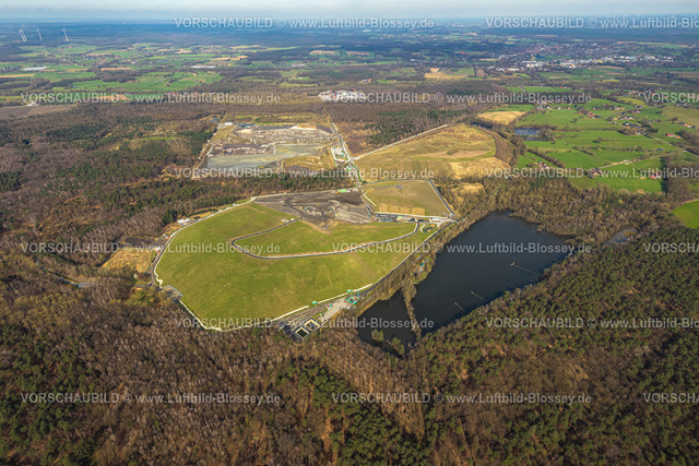 Huenxe240310024 | Luftbild, Sonderabfalldeponie Hünxe-Schermbeck der AGR mbH mit Teich, Hermann Nottenkämper GmbH Entsorgungsunternehmen, Gartrop, Hünxe, Nordrhein-Westfalen, Deutschland