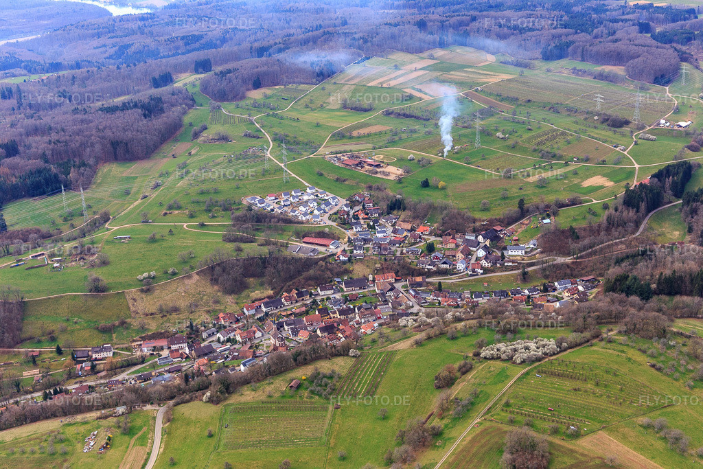 Luftbild: Ortsansicht aus Nordosten im Ortsteil Dossenbach in Schwörstadt im Bundesland Baden-Württemberg in Deutschland. Foto: IMG_120168.jpg vom 17.03.2020 durch Werner Riehm/FLY-FOTO.de