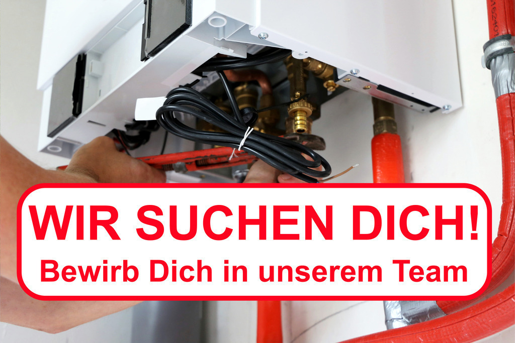 Installateur gesucht (Vorlage) | Wir suchen Dich (Installateur): Text WIR SUCHEN DICH BEWIRB DICH IN UNSEREM TEAM  auf dem Bild von einer Sanitärinstallation (Vorlage Mitarbeitersuche) - Realisiert mit Pictrs.com