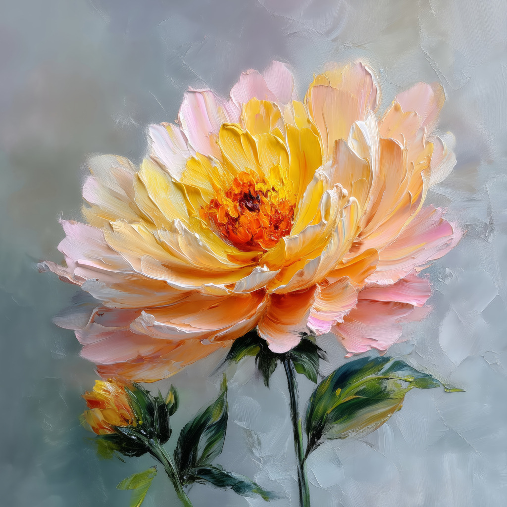 25014018 - Goldene Blüte der Ruhe | Zarte Blume in Großaufnahme – edles Blütengemälde mit feinen Details und sanften Farben. Harmonische Wanddekoration für moderne Interiors.