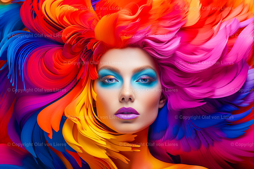 Frau mit bunten Haaren | farbenfrohe Frisuren als Wandbild