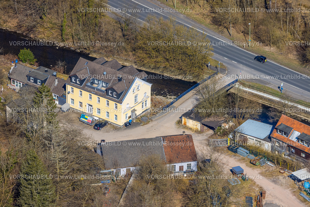 Hagen250303969 | Luftbild, Straße Roland-Volme mit Brücke über den Fluss Volme, Volme Brücke an der Bundesstraße B54 Rummenohler Straße, Dahl, Hagen, Ruhrgebiet, Nordrhein-Westfalen, Deutschland