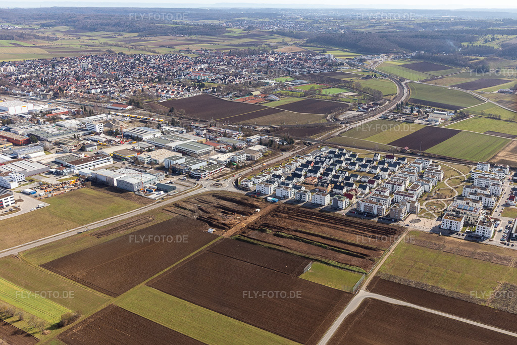 Luftbild: Ortsansicht in Renningen im Bundesland Baden-Württemberg in Deutschland. Foto: IMG_124935.jpg vom 20.02.2021 durch ©2025 Werner Riehm fly-foto.de/copyright