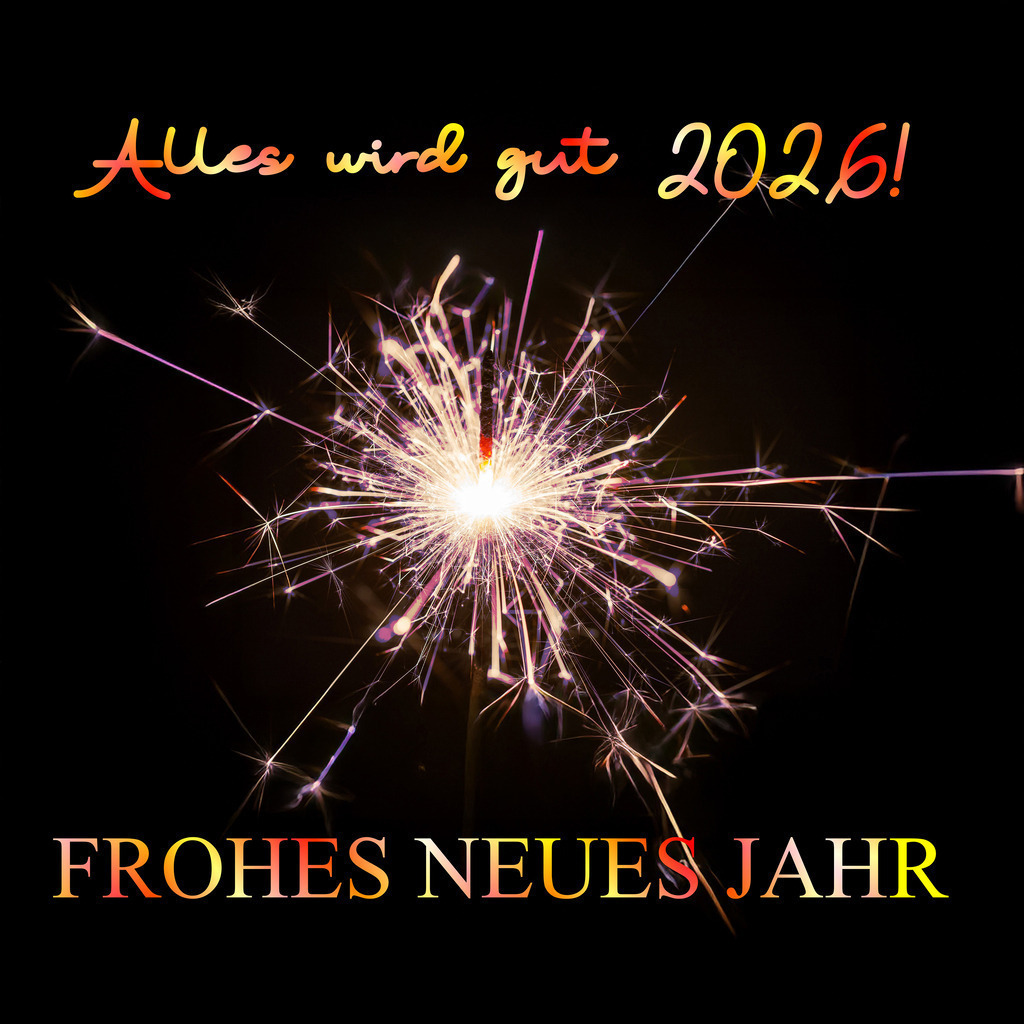 Silvestergrüße 2026 im quadratischen Format, ideal für Instagram: Brennende Wunderkerze und Text ALLES WIRD GUT 2026 – FROHES NEUES JAHR | Silvestergrüße 2026 im quadratischen Format, ideal für Instagram: Brennende Wunderkerze und Text ALLES WIRD GUT 2026 – FROHES NEUES JAHR - Realisiert mit Pictrs.com