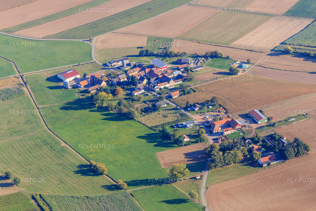 Luftbild: Ortsansicht im Ortsteil Deutschhof in Kapellen-Drusweiler im Bundesland Rheinland-Pfalz in Deutschland. Foto: IMG_095298.jpg vom 16.10.2016 durch Werner Riehm/FLY-FOTO.de