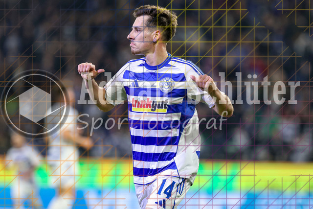 MSV Duisburg vs SV Waldhof Mannheim - 3. Liga | Duisburg, Deutschland, 07.11.25:   Conor Noß (MSV Duisburg) Torjubel, jubelt nach seinem Treffer zum 1:0 waehrend des Spiels der 3. Liga MSV Duisburg vs SV Waldhof Mannheim in der schauinsland-reisen-arena(Foto von Brauer-Fotoagentur / Adrian Schlueter)