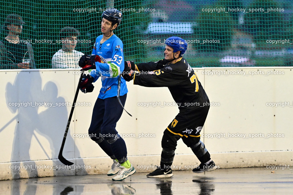 VAS Ballhockey Villach vs. ASKÖ Villach Ballhockey | #53 Nindler Elias, #75 Wohlfahrt Benedikt, VAS Ballhockey Villach vs. ASKÖ Villach Ballhockey, VAS Ballhockey Villach vs. ASKÖ Villach Ballhockey am 28.05.2025 in Villach (Alpen Arena ), Austria, (Photo by Bernd Stefan)