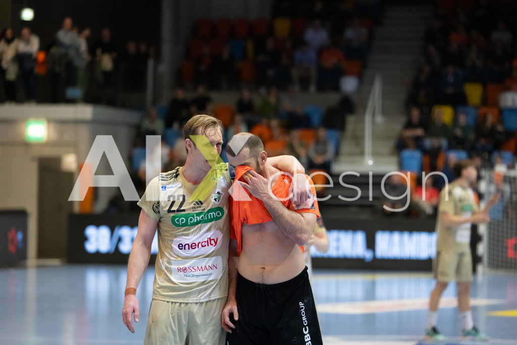 Handball I Herren I Saison 2025-2026 I EHF EUROPEAN LEAGUE 2025/26 | Men I Main Round I 2. Spieltag I Kadetten Schaffhausen - TSV Hannover-Burgdorf I 24.02.2026 | 22 Marian Michalczik (DE) (TSV Hannover-Burgdorf) – Rückraum mitte  //  2 Lucas Meister (CH) (Kadetten Schaffhausen) – Kreisläufer - Realisiert mit Pictrs.com