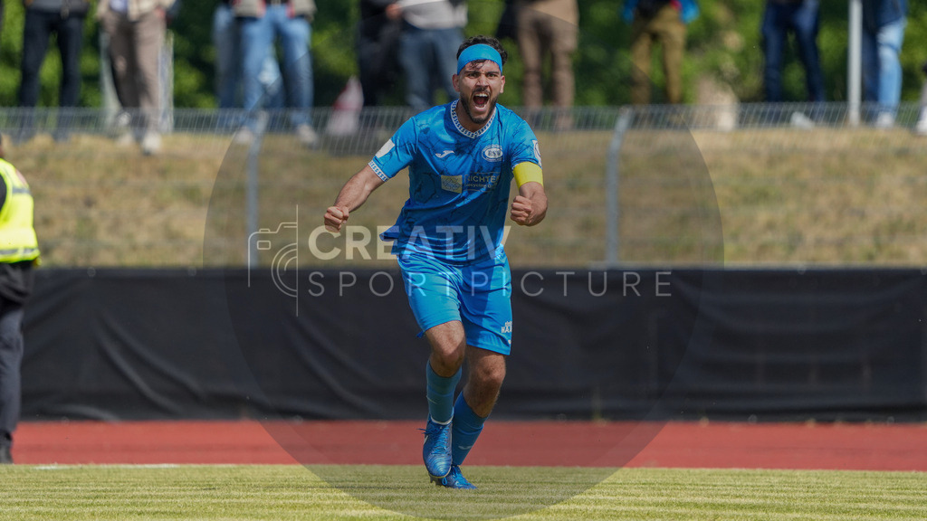 Fußball, Herren, Saison 2024/2025, Finaltag der Amateure 2025, Landespokal Brandenburg, Finale, VfB 1921 Krieschow vs. RSV Eintracht 1949, Samstag 24.05.2025, Volksparkstadion Neuruppin, | Fußball, Herren, Saison 2024/2025, Finaltag der Amateure 2025, Landespokal Brandenburg, Finale, VfB 1921 Krieschow vs. RSV Eintracht 1949, Samstag 24.05.2025, Volksparkstadion Neuruppin, Im Bild: Ernes Matjaz (RSV) jubelt über seinen Führungstreffer - Realisiert mit Pictrs.com