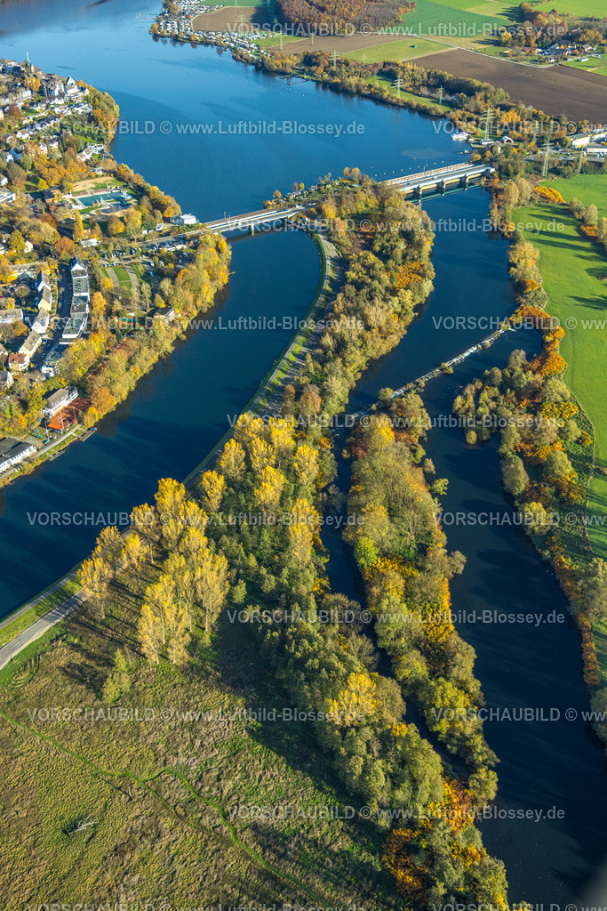 Wetter251103927 | Luftbild, Obergraben und Fluss Ruhr, Brücke Friedrichstraße und Harkortsee, herbstliche Bäume, Wetter, Ruhrgebiet, Nordrhein-Westfalen, Deutschland