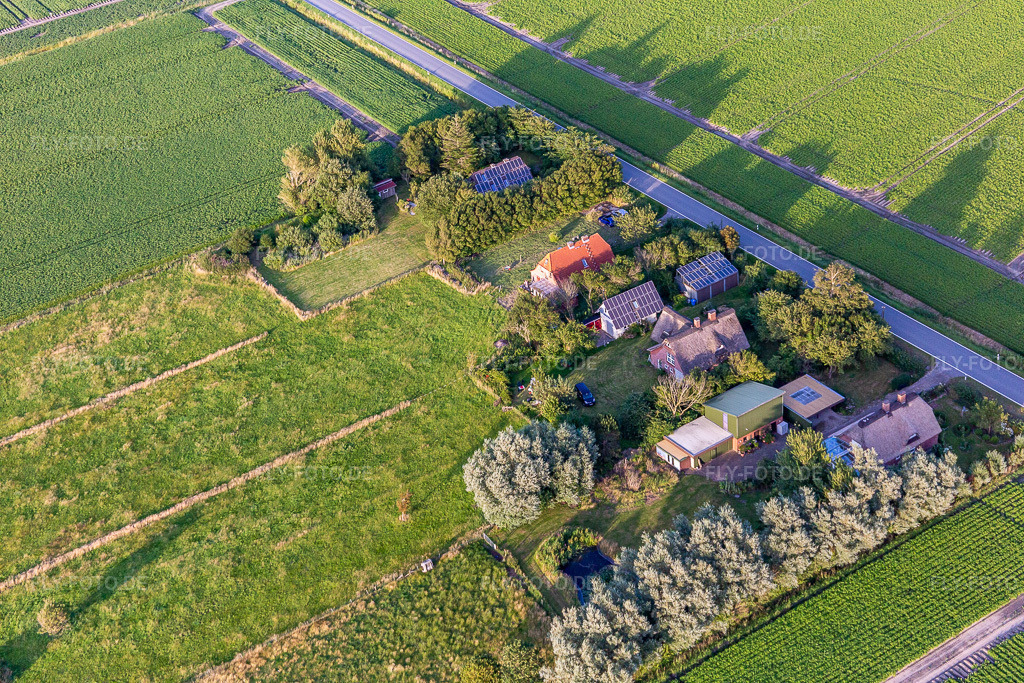 Luftbild: Schülpersieler Straße im Ortsteil Schülperweide in Wesselburenerkoog im Bundesland Schleswig-Holstein in Deutschland. Foto: IMG_007844.jpg vom 08.07.2020 durch Werner Riehm/FLY-FOTO.de