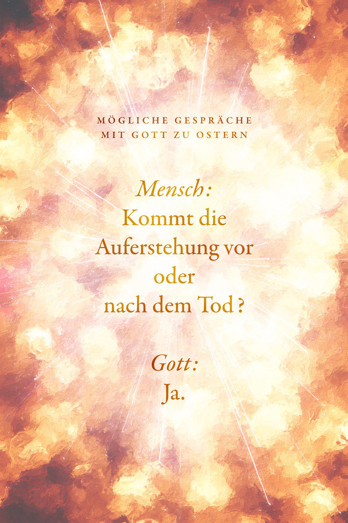 Kommt die Auferstehung vor oder nach dem Tod? | Motiv zu Ostern +++++++++++ ✔ Einzigartiger Designstil von Jonathan Schöps (Master of Arts) +++ ✔ Mit deinem Kauf unterstützt du direkt den selbstständigen Gestalter, unabhängig von Zwischenhändlern +++ ✔ sicher bezahlen per Rechnung, Paypal, Kreditkarte, Vorkasse oder Lastschrift +++ Meine Kunden bewerten undarstellbar mit 4,9/5 ⭐⭐⭐⭐⭐ Sternen.