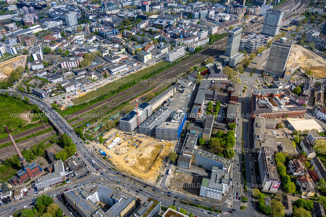 Essen240400713 | Luftbild, Baustelle neues Literatur Quartier für Büros und Wohnungen zwischen der Sachsenstraße und Bert-Brecht-Straße, Südviertel, Essen, Ruhrgebiet, Nordrhein-Westfalen, Deutschland